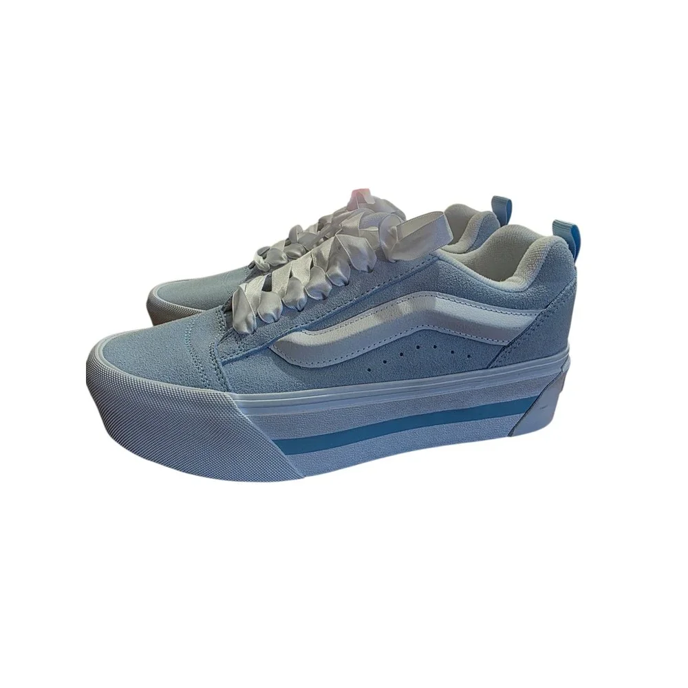 Vans Old Skool Stackform Light Blue Suede Ribbon Lace Platform Sneakers Womens